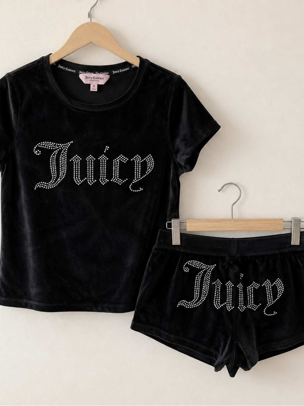 Juicy Couture Black Velour 'Juicy' Rhinestone Short Pajama Set